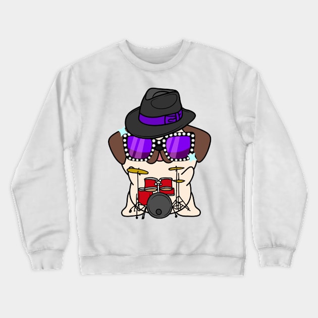 Cute Pug jamming on the drums Crewneck Sweatshirt by Pet Station